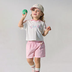 Dave&Bella Summer Toddler Girls Pink Breathable Cartoon Print Sports Outfit Sets