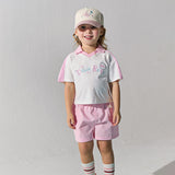 Dave&Bella Summer Toddler Girls Pink Breathable Cartoon Print Sports Outfit Sets