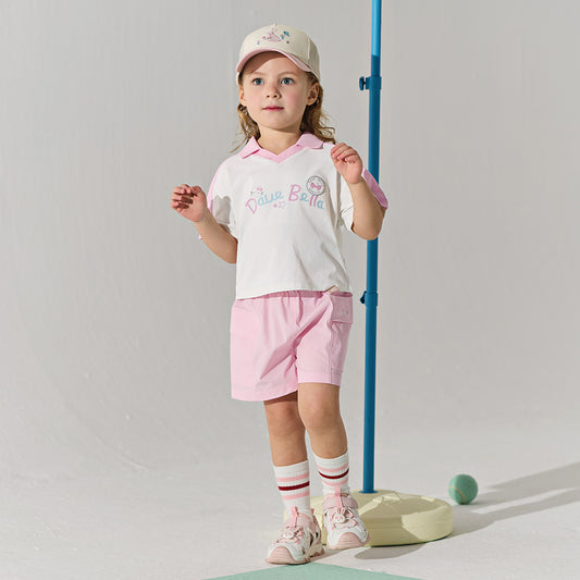 Dave&Bella Summer Toddler Girls Pink Breathable Cartoon Print Sports Outfit Sets