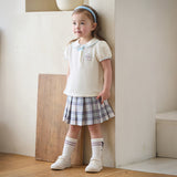 Dave&Bella Toddler Girls Summer White Doll Collar College Plaid Skirt Suits