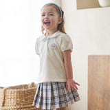 Dave&Bella Toddler Girls Summer White Doll Collar College Plaid Skirt Suits