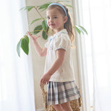 Dave&Bella Toddler Girls Summer White Doll Collar College Plaid Skirt Suits