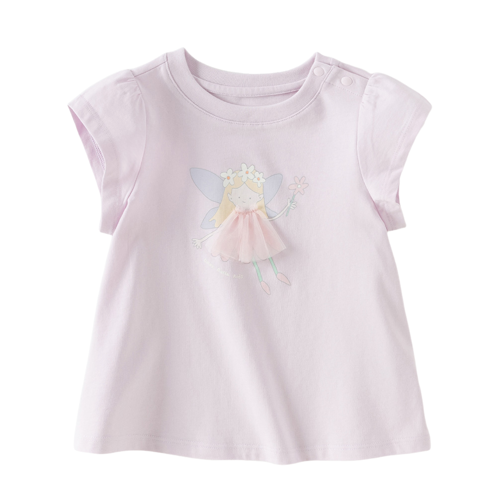 Dave&Bella Summer Toddler Girls Cute Purple/White Breathable Cotton Daily T-shirts