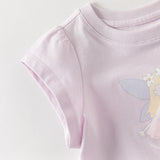 Dave&Bella Summer Toddler Girls Cute Purple/White Breathable Cotton Daily T-shirts