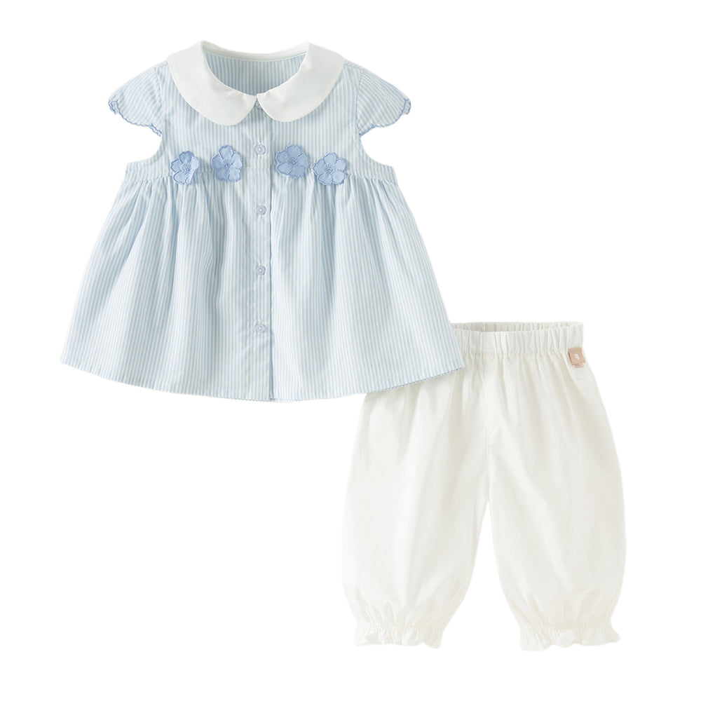Dave&Bella Toddler Girls Summer Fashion Striped Breathable Cotton Casual Outfit Sets