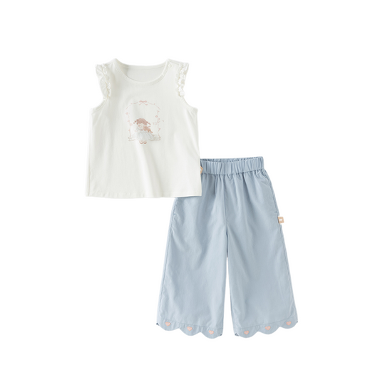 Dave&Bella Summer Toddler Girls Casual Beige Sleeveless Lightweight Top Pant Suits