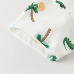 Dave&Bella Toddler Boys Summer Playful Crocodile Print Short Sleeve Top Long Pant Suits