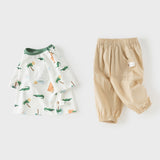 Dave&Bella Toddler Boys Summer Playful Crocodile Print Short Sleeve Top Long Pant Suits