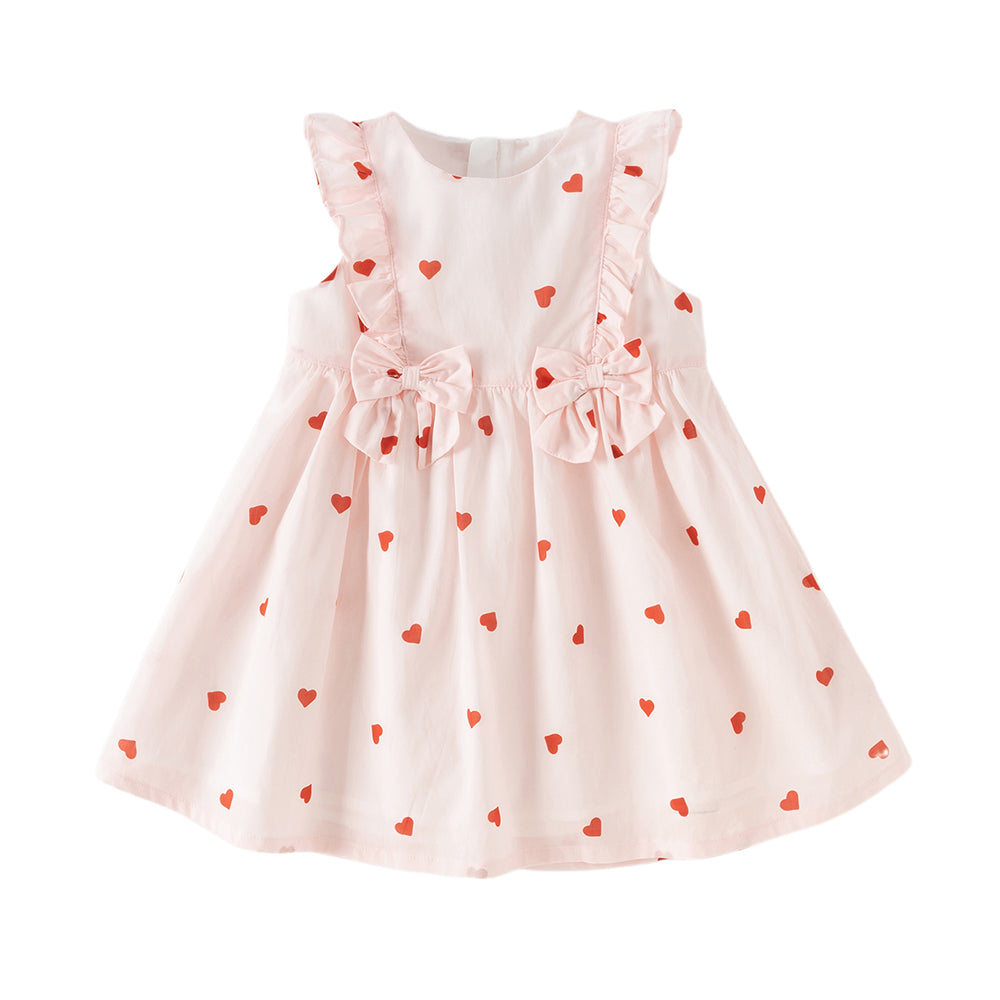 Dave&Bella Toddler Girls Summer Sweet Pink Love Print Sleeveless Comfortable A-line Dress