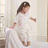 Dave&Bella Toddler Girls Summer Beige Print Cute Doll Collar Soft Comfortable Pajamas