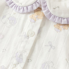 Dave&Bella Toddler Girls Summer Beige Print Cute Doll Collar Soft Comfortable Pajamas