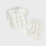 Dave&Bella Toddler Girls Summer Beige Print Cute Doll Collar Soft Comfortable Pajamas
