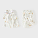 Dave&Bella Toddler Girls Summer Beige Print Cute Doll Collar Soft Comfortable Pajamas