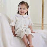 Dave&Bella Toddler Girls Summer Beige Print Cute Doll Collar Soft Comfortable Pajamas