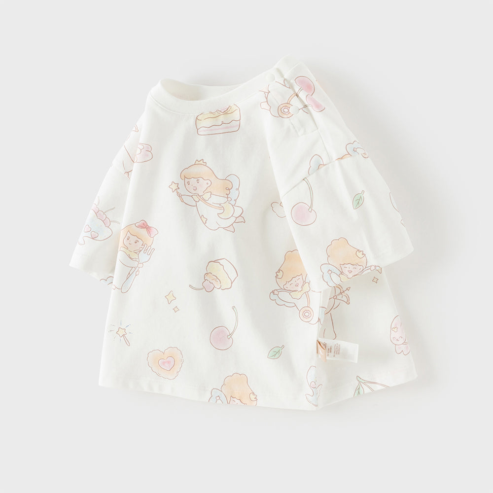 Dave&Bella Toddler Girls Summer Cute White Print Short Sleeve Cotton T-shirts