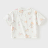 Dave&Bella Toddler Girls Summer Cute White Print Short Sleeve Cotton T-shirts