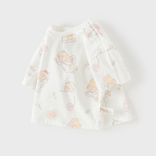 Dave&Bella Toddler Girls Summer Cute White Print Short Sleeve Cotton T-shirts