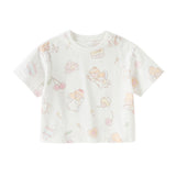 Dave&Bella Toddler Girls Summer Cute White Print Short Sleeve Cotton T-shirts