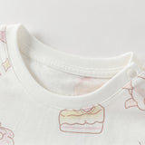 Dave&Bella Toddler Girls Summer Cute White Print Short Sleeve Cotton T-shirts