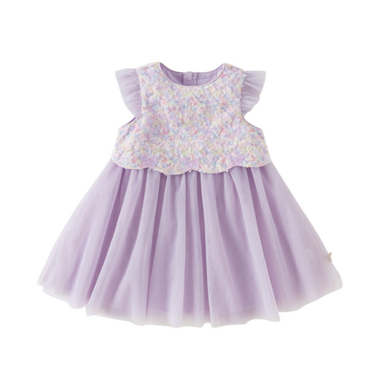 Dave&Bella Summer Toddler Girls Roland Purple Flutter Sleeve Soft Mesh Princess Dress