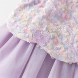 Dave&Bella Summer Toddler Girls Roland Purple Flutter Sleeve Soft Mesh Princess Dress