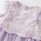 Dave&Bella Summer Toddler Girls Roland Purple Flutter Sleeve Soft Mesh Princess Dress