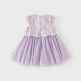 Dave&Bella Summer Toddler Girls Roland Purple Flutter Sleeve Soft Mesh Princess Dress