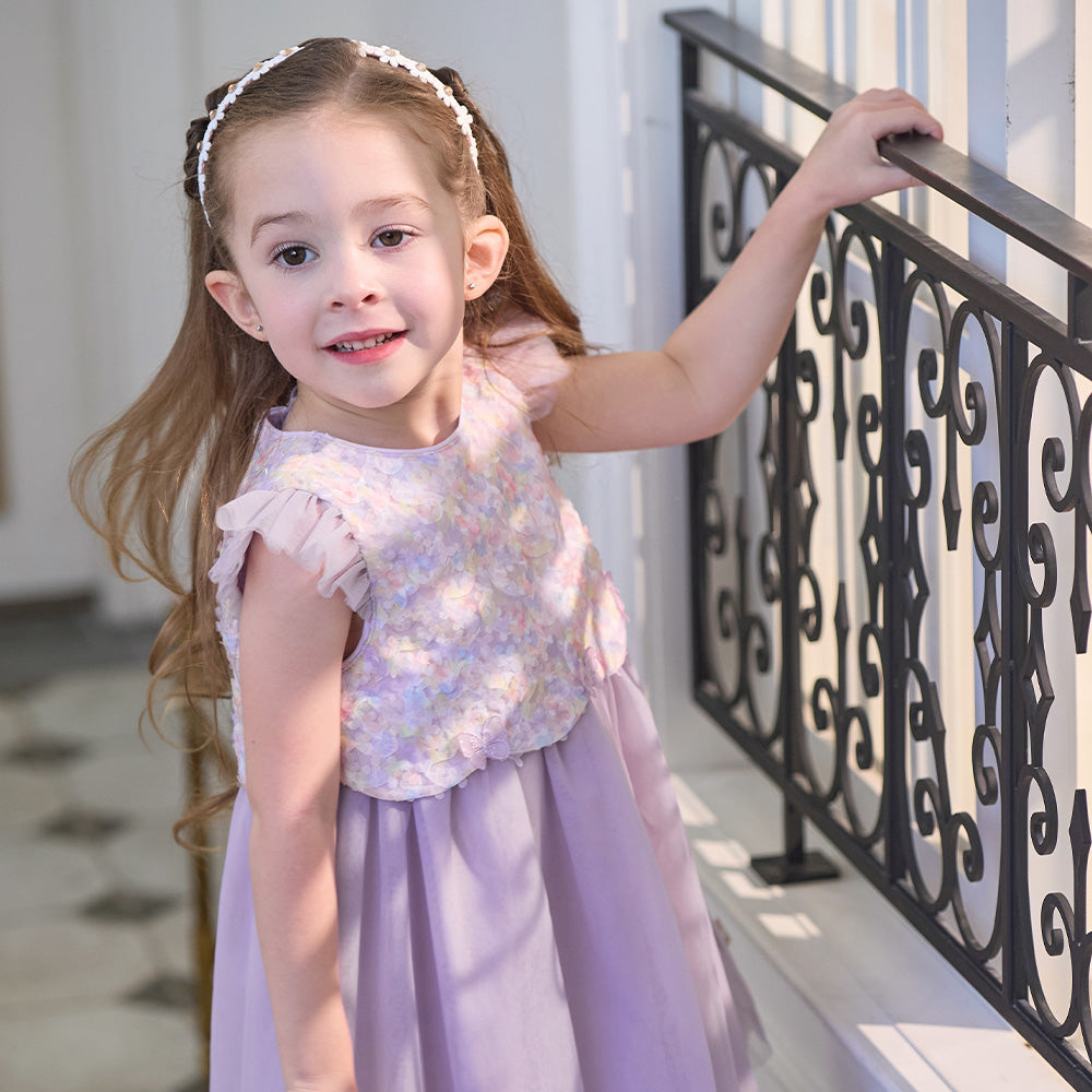 Dave&Bella Summer Toddler Girls Roland Purple Flutter Sleeve Soft Mesh Princess Dress