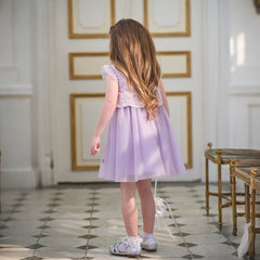 Dave&Bella Summer Toddler Girls Roland Purple Flutter Sleeve Soft Mesh Princess Dress