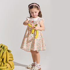 Dave&Bella Summer Toddler Girls Floral Print Cotton T-shirt Slip Dress Two-piece Dress