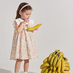 Dave&Bella Summer Toddler Girls Floral Print Cotton T-shirt Slip Dress Two-piece Dress