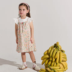 Dave&Bella Summer Toddler Girls Floral Print Cotton T-shirt Slip Dress Two-piece Dress