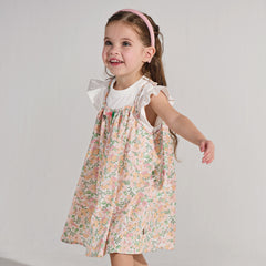 Dave&Bella Summer Toddler Girls Floral Print Cotton T-shirt Slip Dress Two-piece Dress