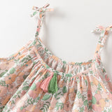 Dave&Bella Summer Toddler Girls Floral Print Cotton T-shirt Slip Dress Two-piece Dress