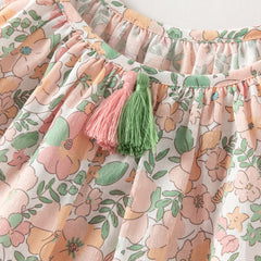 Dave&Bella Summer Toddler Girls Floral Print Cotton T-shirt Slip Dress Two-piece Dress