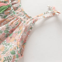 Dave&Bella Summer Toddler Girls Floral Print Cotton T-shirt Slip Dress Two-piece Dress