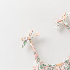 Dave&Bella Summer Toddler Girls Floral Print Cotton T-shirt Slip Dress Two-piece Dress