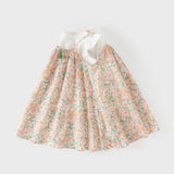 Dave&Bella Summer Toddler Girls Floral Print Cotton T-shirt Slip Dress Two-piece Dress