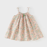 Dave&Bella Summer Toddler Girls Floral Print Cotton T-shirt Slip Dress Two-piece Dress