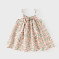 Dave&Bella Summer Toddler Girls Floral Print Cotton T-shirt Slip Dress Two-piece Dress