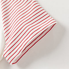 Dave&Bella Summer Toddler Girls Stylish Red Striped Short Sleeve Versatile T-shirts