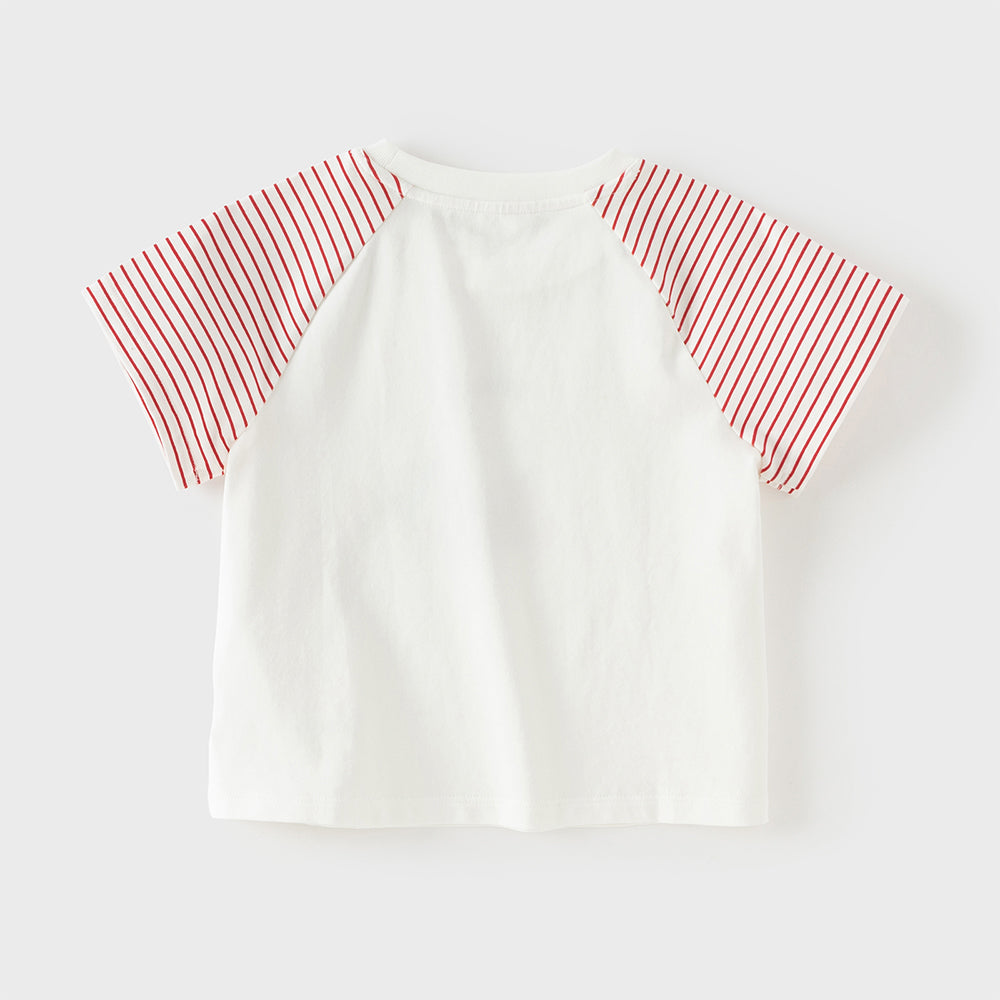 Dave&Bella Summer Toddler Girls Stylish Red Striped Short Sleeve Versatile T-shirts