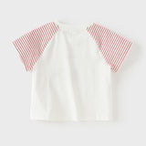 Dave&Bella Summer Toddler Girls Stylish Red Striped Short Sleeve Versatile T-shirts
