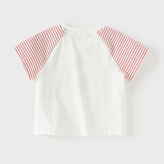 Dave&Bella Summer Toddler Girls Stylish Red Striped Short Sleeve Versatile T-shirts