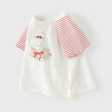 Dave&Bella Summer Toddler Girls Stylish Red Striped Short Sleeve Versatile T-shirts