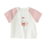 Dave&Bella Summer Toddler Girls Stylish Red Striped Short Sleeve Versatile T-shirts