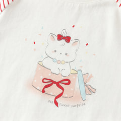 Dave&Bella Summer Toddler Girls Stylish Red Striped Short Sleeve Versatile T-shirts