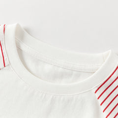 Dave&Bella Summer Toddler Girls Stylish Red Striped Short Sleeve Versatile T-shirts