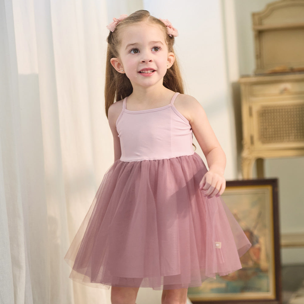 Dave&Bella Summer Toddler Girls Pink/Green Elegant Soft Mesh Spaghetti Strap Dress