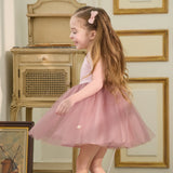 Dave&Bella Summer Toddler Girls Pink/Green Elegant Soft Mesh Spaghetti Strap Dress